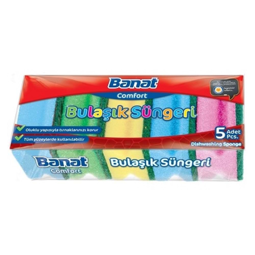 Banat Comfort Bulaşık Süngeri Oluklu Renkli 5 Adet