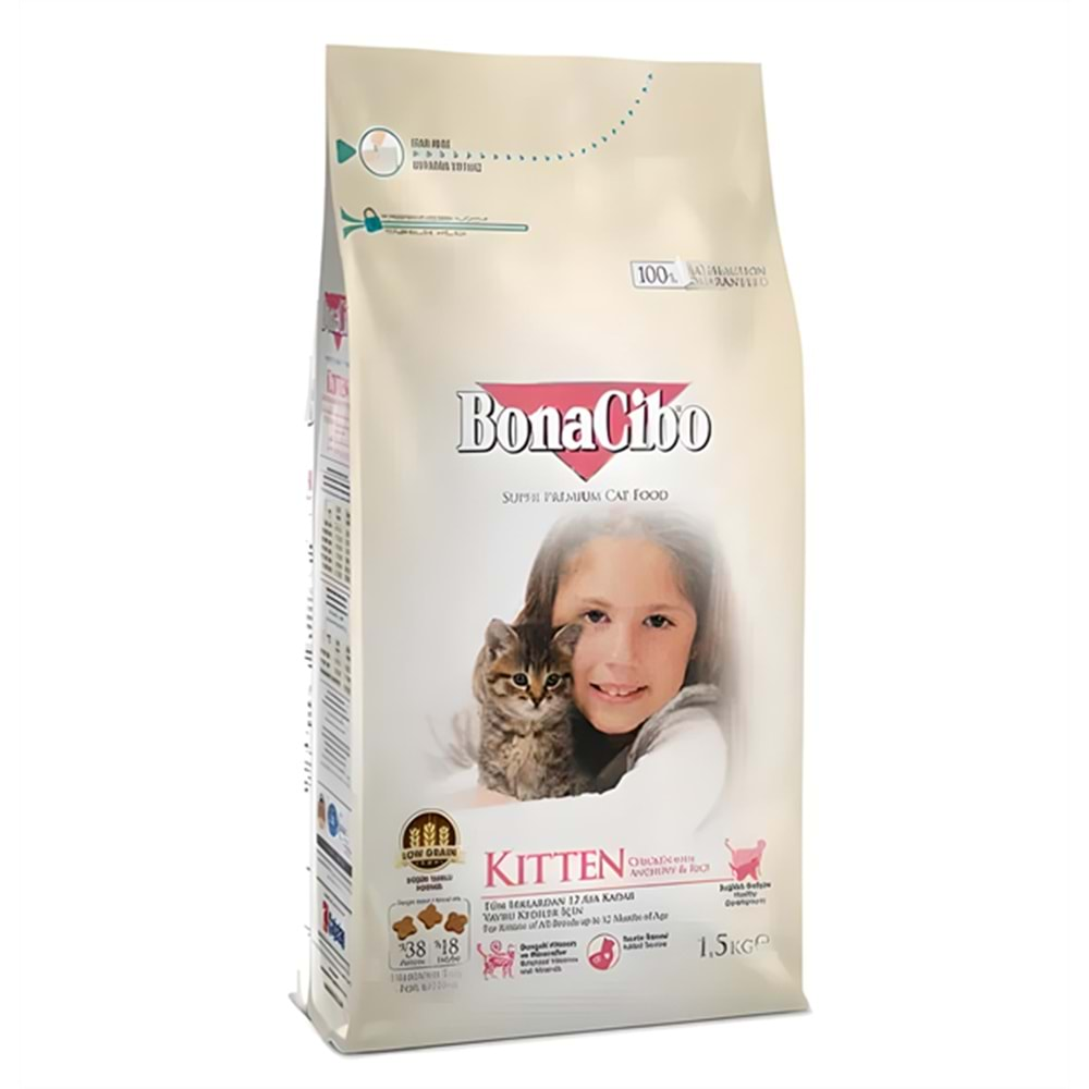 Bonacibo Kitten Tavuklu Hamsili Pirinçli Yavru Kedi Maması 1,5 Kg