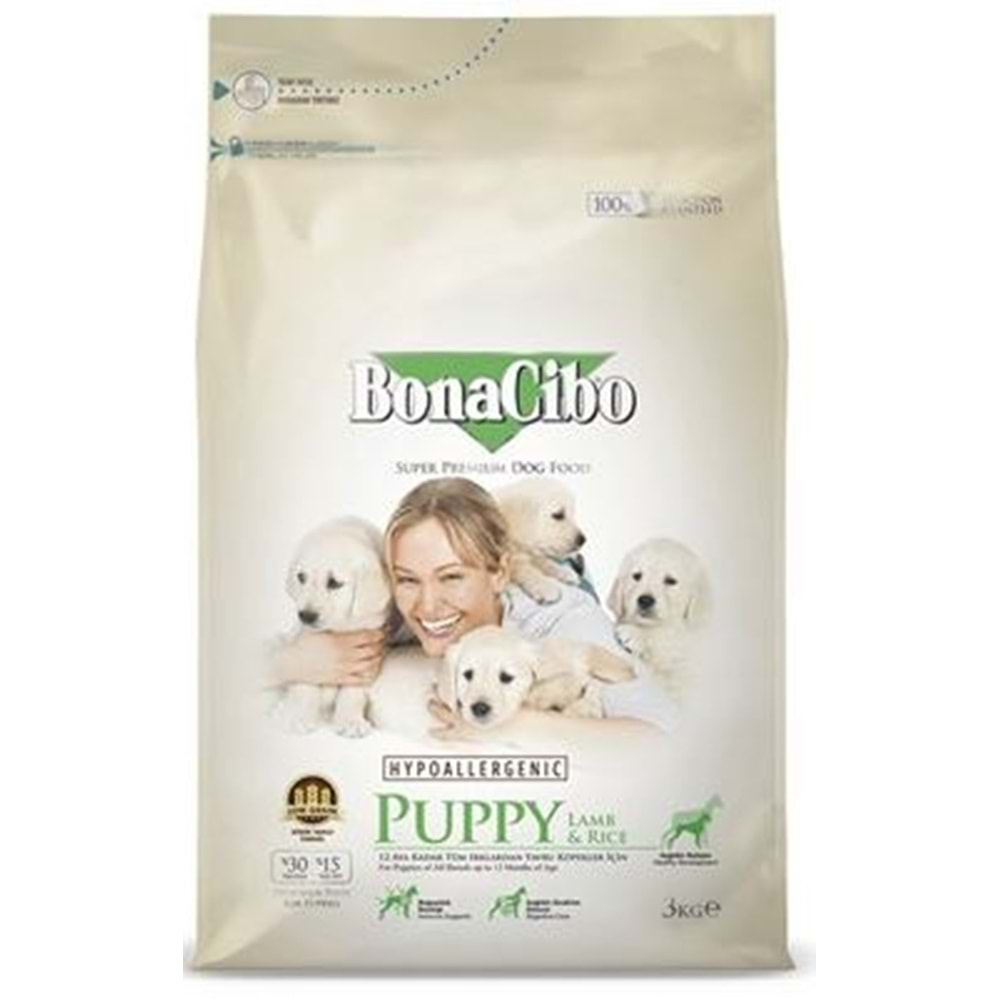 BonaCibo Puppy Lamb Rice Kuzu Etli Yavru Köpek Maması 3 Kg