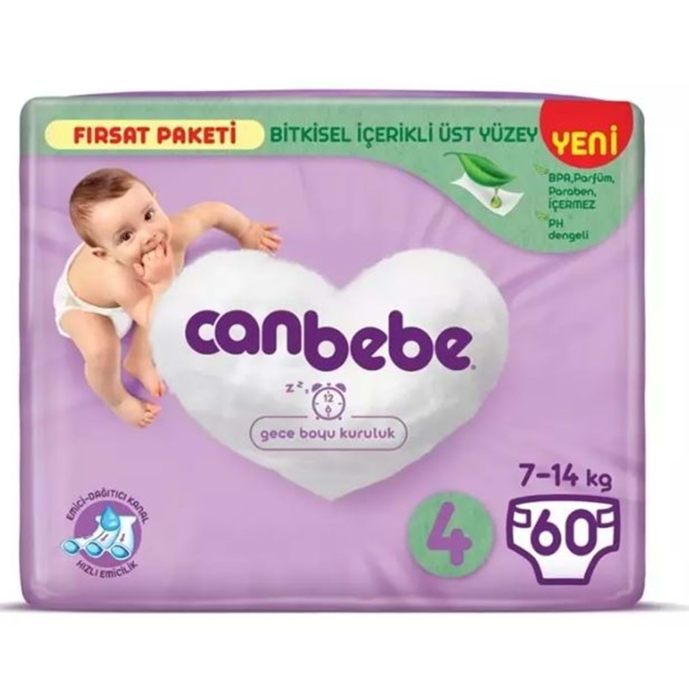 Canbebe Bebek Bezi Beden 4 (7-14Kg) Maxi 60 Adet