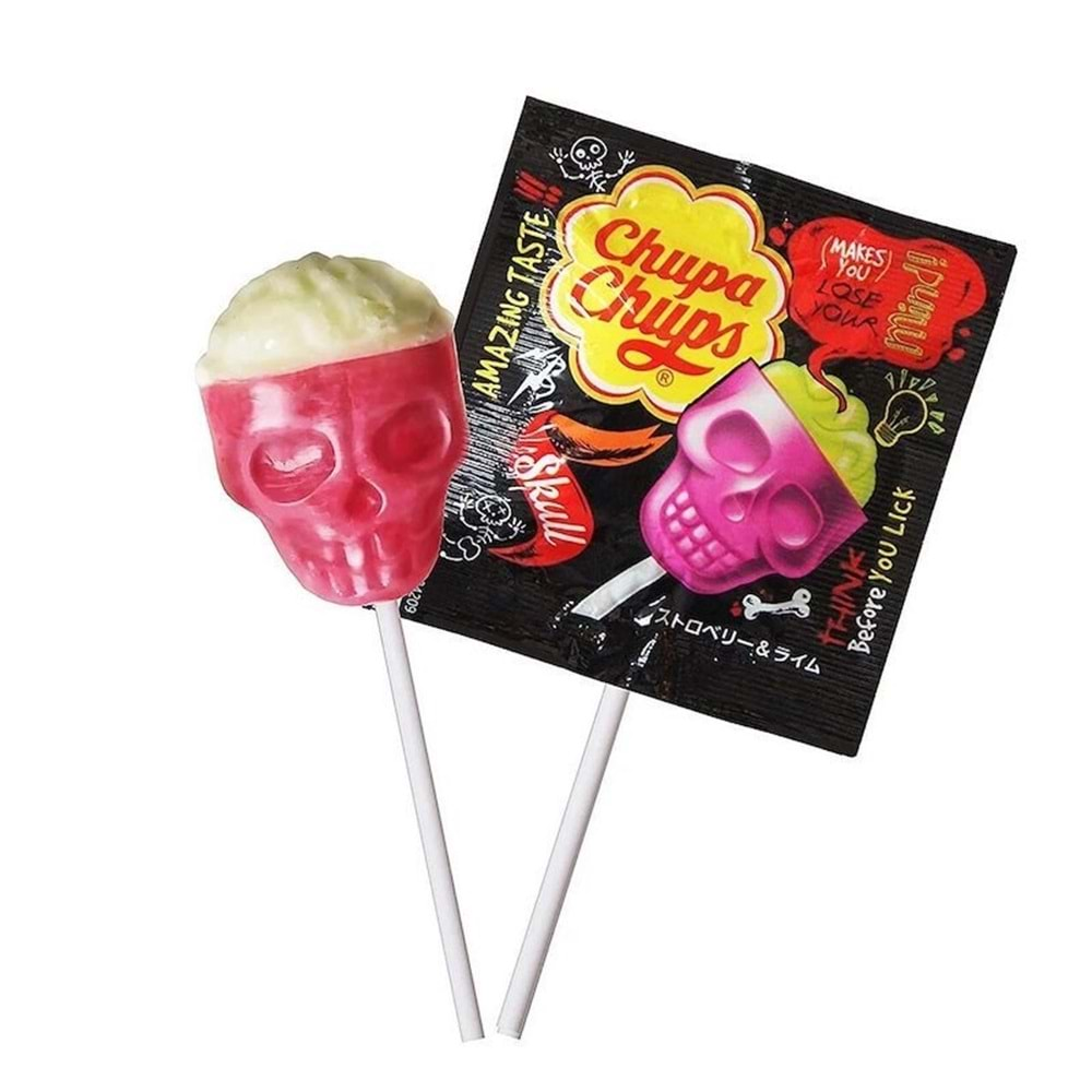 Chupa Chups Skull Strawberry & Lime Lollipop, 15 Gr