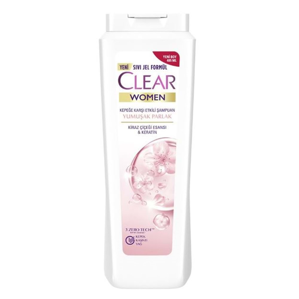 Clear Kepeğe Karşı Etkili Yumuşak Parlak Kiraz Çiçeği Esansı & Keratin Şampuan 485ml