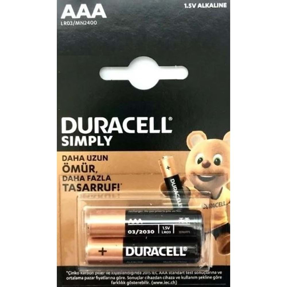 Duracell Sımply İnce Kalem Pil AAA 2'Li