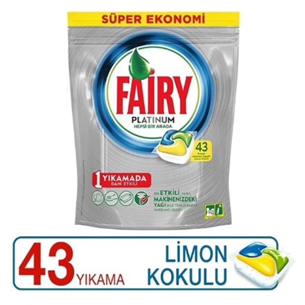 Fairy Platinum Bulaşık Makinesi Deterjanı Kapsülü 43 Yıkama Limon Kokulu