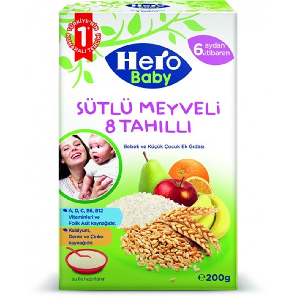 Hero Baby Sütlü 8 Tahıllı Meyveli 200 Gr