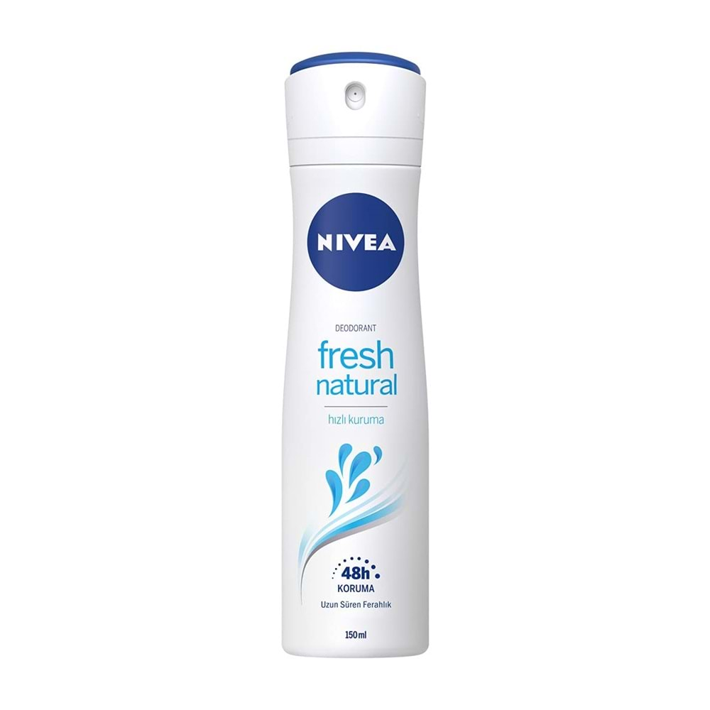 Nivea Kadın Sprey Deodorant Fresh Natural, Ter ve Ter Kokusuna Karşı 48 Saat Deodorant Koruması, 150 ml