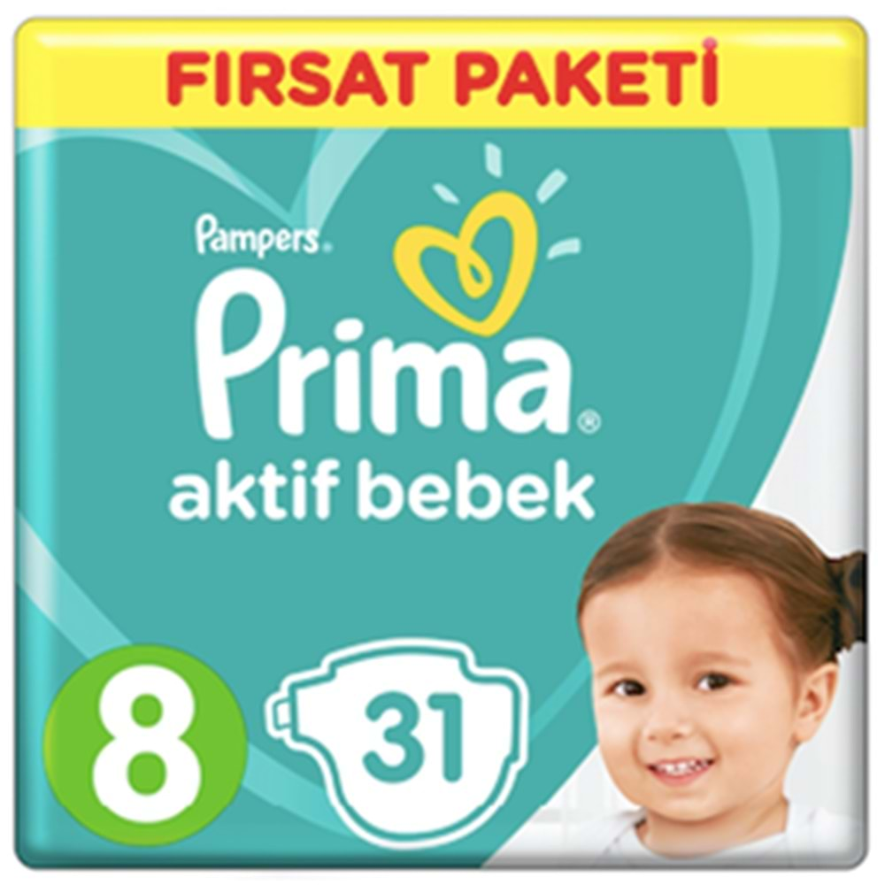 Prima Bebek Bezi Aktif Bebek 8 Beden Fırsat Paketi 31 Adet