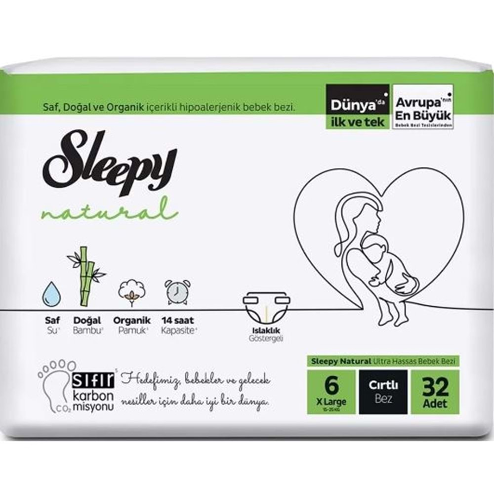 Sleepy Bebek Bezi Natural Beden 6 (15-25Kg) Extra Large 32 Adet