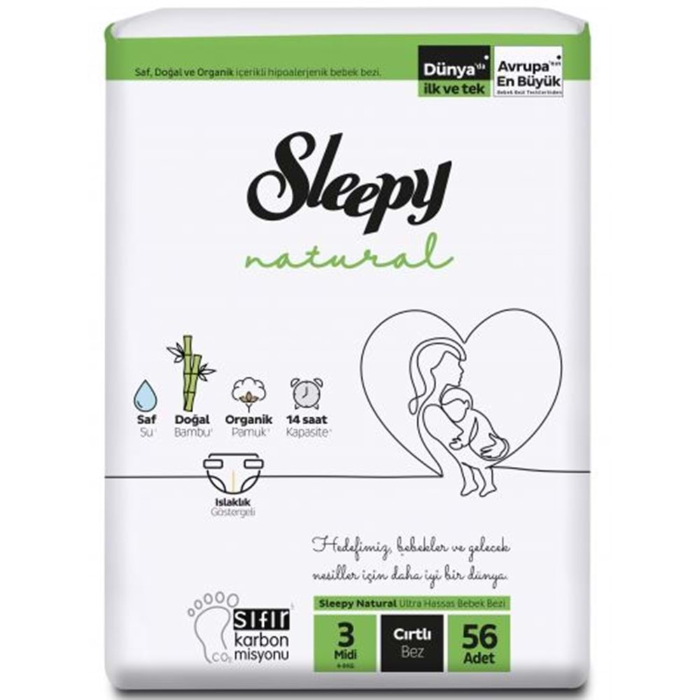 Sleepy Natural 2 li Jumbo Bebek Bezi Midi 3 Numara 56 Adet 4-9 KG