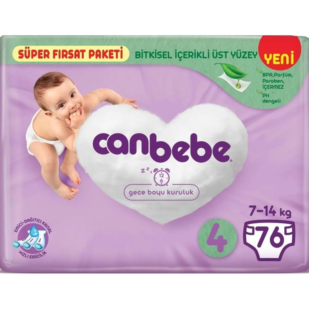 Canbebe Bebek Bezi Beden:4 (7-14Kg) Maxi 76 Adet