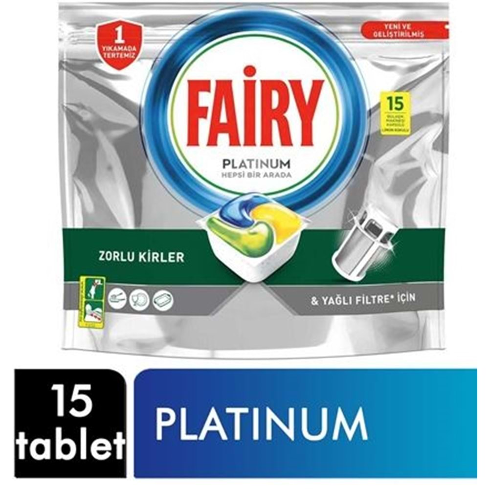 Fairy Platinum Hepsi Bir Arada Bulaşık Makinesi Tabletleri, Limon, 15 Tablet