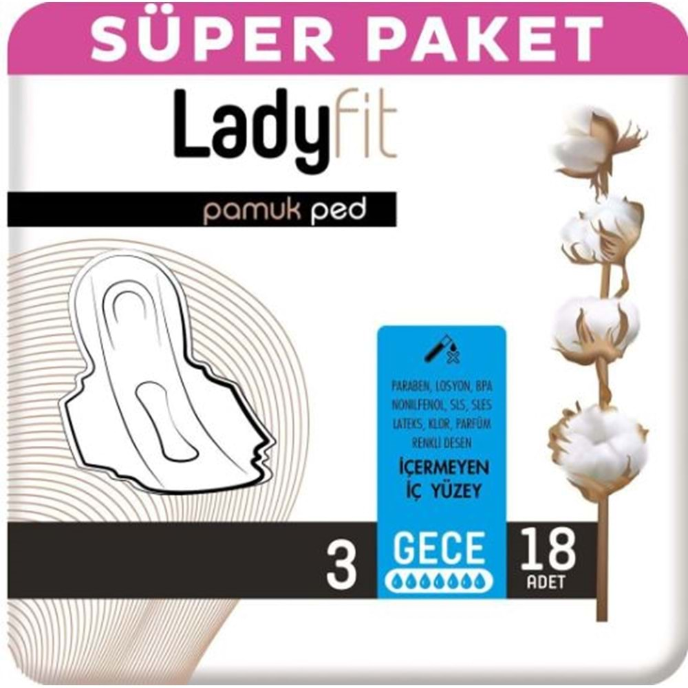 Lady Fit Pamuk Ped Süper Gece 18 Ped