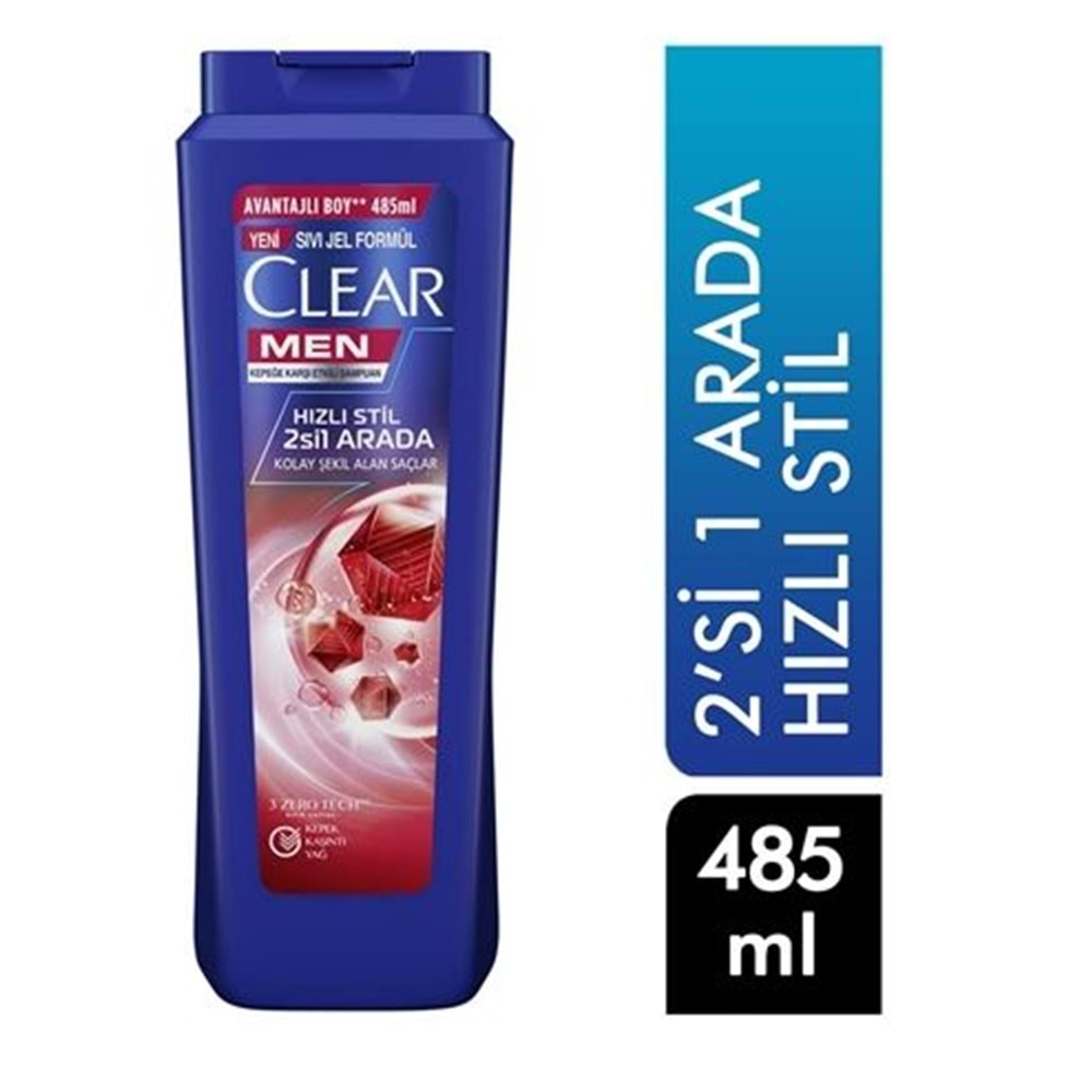 Clear Men Kepeğe Karşı Etkili Hızlı Stil 2'si 1 Arada Kolay Şekil Alan Saçlar 485 ml Şampuan