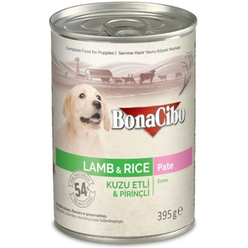 BonaCibo Pate Kuzu Etli & Pirinçli Konserve Yavru Köpek Maması 395 Gr