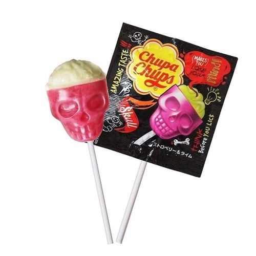 Chupa Chups Skull Strawberry & Lime Lollipop, 15 Gr