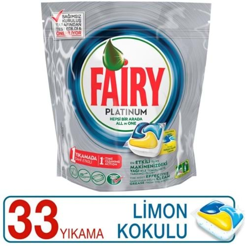 Fairy Platinum 33 Yıkama Kapsülü Limon Kokulu Bulaşık Makinesi Deterjanı