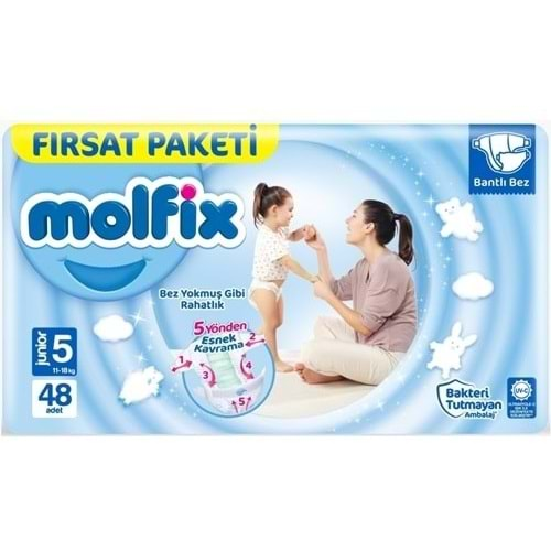 Molfix Bebek Bezi Beden:5 (11-18Kg) Junior 48 Adet Fırsat Paketi