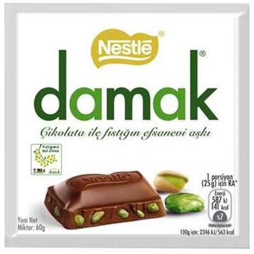 Nestle Damak Antep Fıstıklı Sütlü Kare Çikolata 60 Gr