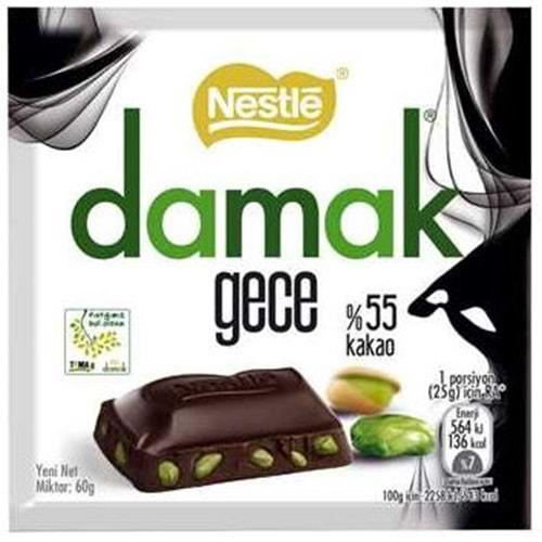 Nestle Damak Gece Antep Fıstıklı Bitter Çikolata 60 Gr