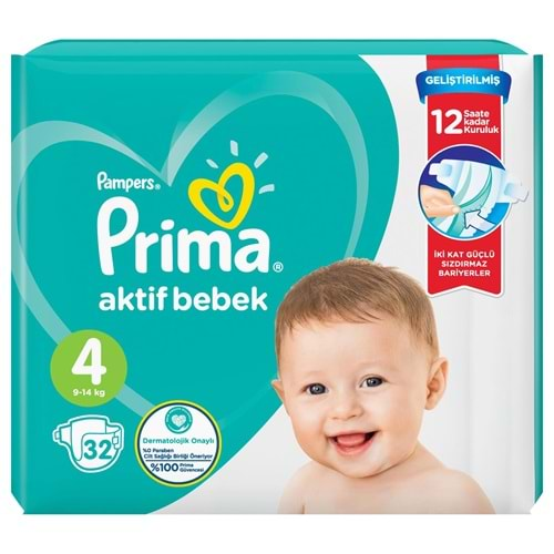 Prima Bebek Bezi Aktif Bebek 4 Beden Standard Paket 32 Adet