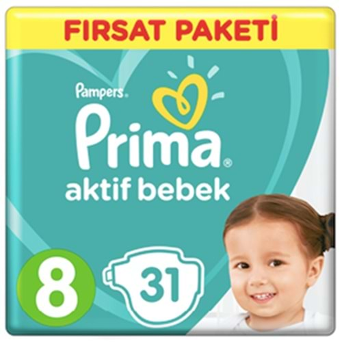 Prima Bebek Bezi Aktif Bebek 8 Beden Fırsat Paketi 31 Adet