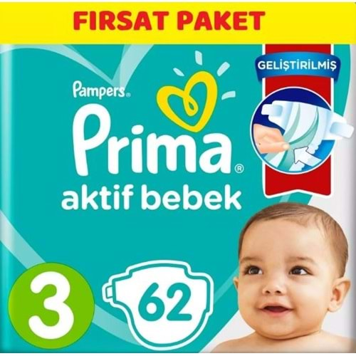 Prima Bebek Bezi Aktif Bebek Fırsat Paketi 3 Beden 62 Li