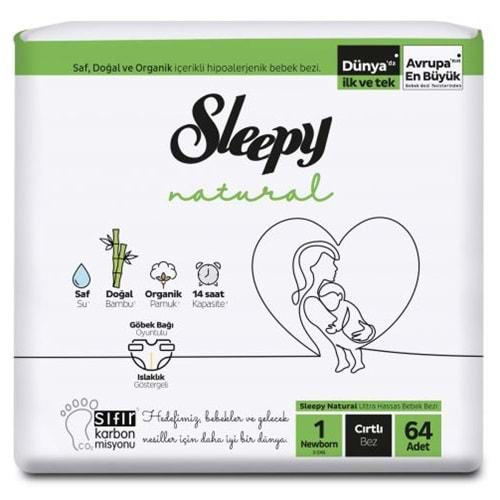 Sleepy Natural 2 li Jumbo Bebek Bezi Yenidoğan 64 Adet 2-5 KG