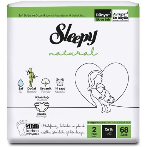 Sleepy Natural 2 li Jumbo Bebek Bezi Mini 2 Numara 68 Adet 3-6 KG