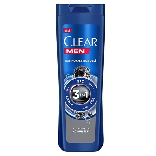 Clear Men 3 in 1 Şampuan & Duş Jeli Arındırıcı Kömür Saç Yüz Vücut İçin 350 ml